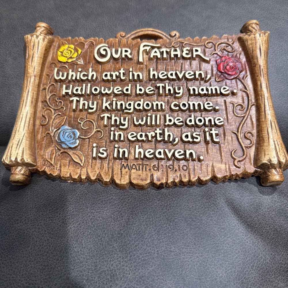VTG 1960s "Our Father Matt. 6: 9, 10" 3D Embossed Plaque-Multi Products Inc USA